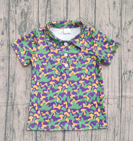 Baby Boys Short Sleeve Mardigras Camo Button Polo Shirts Top