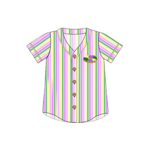 Baby Boys Short Sleeve Mardigras Donuts Stripes Button Polo Shirts Top Preorder