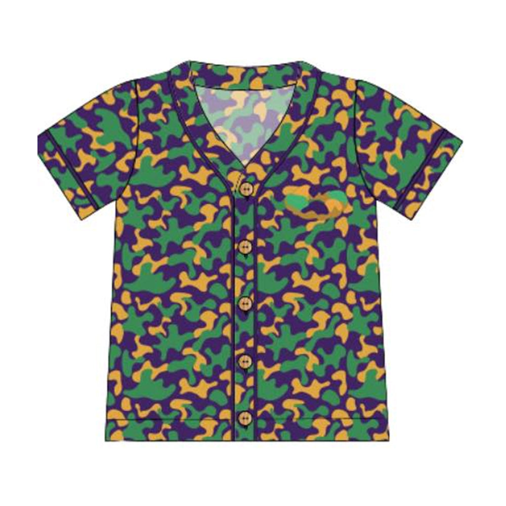 Adult Men Short Sleeve Mardigras Camo Button Shirts Top Preorder