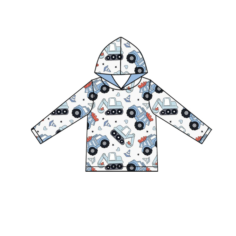 Baby Boys Hearts Excavators Tractors Valentine Hoodies Top Preorder