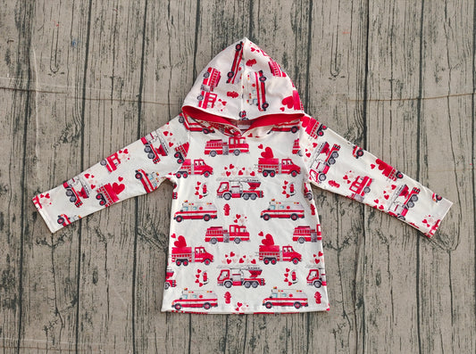 Baby Boys Red Hearts Fire Trucks Valentine Hoodies Top Preorder