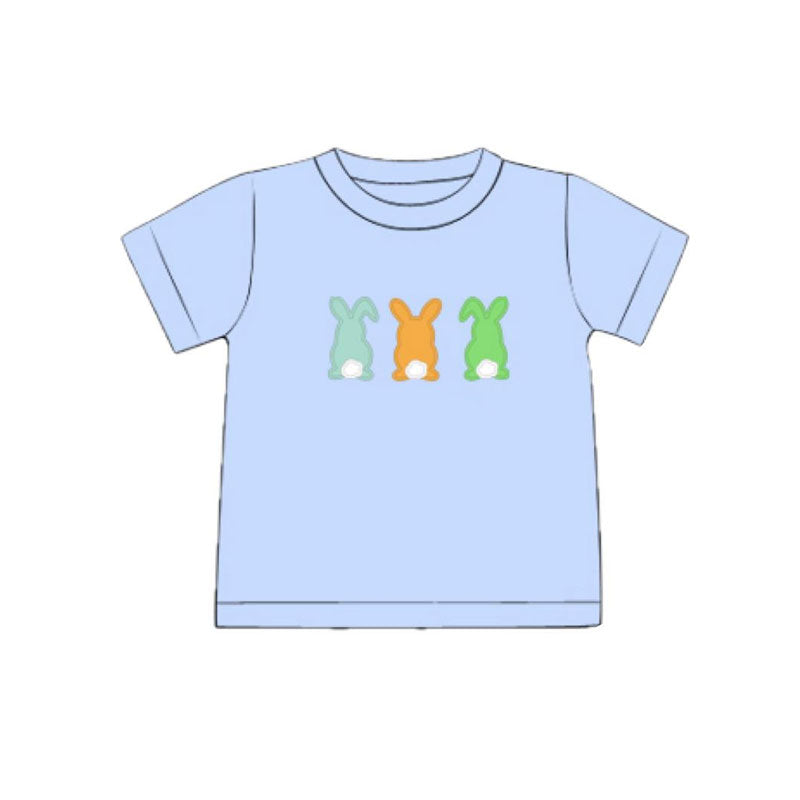 Baby Boys Blue Short Sleeve Colorful Rabbits Easter T-shirts Top Preorder