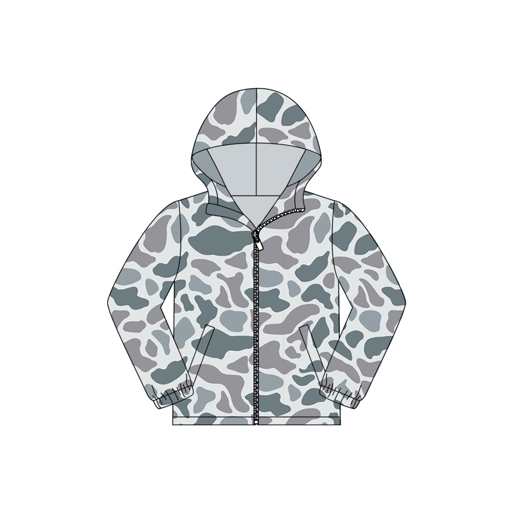 Baby Boys Light Grey Camo Pockets Zipper Southern Hoodies Jackets Top Preorder