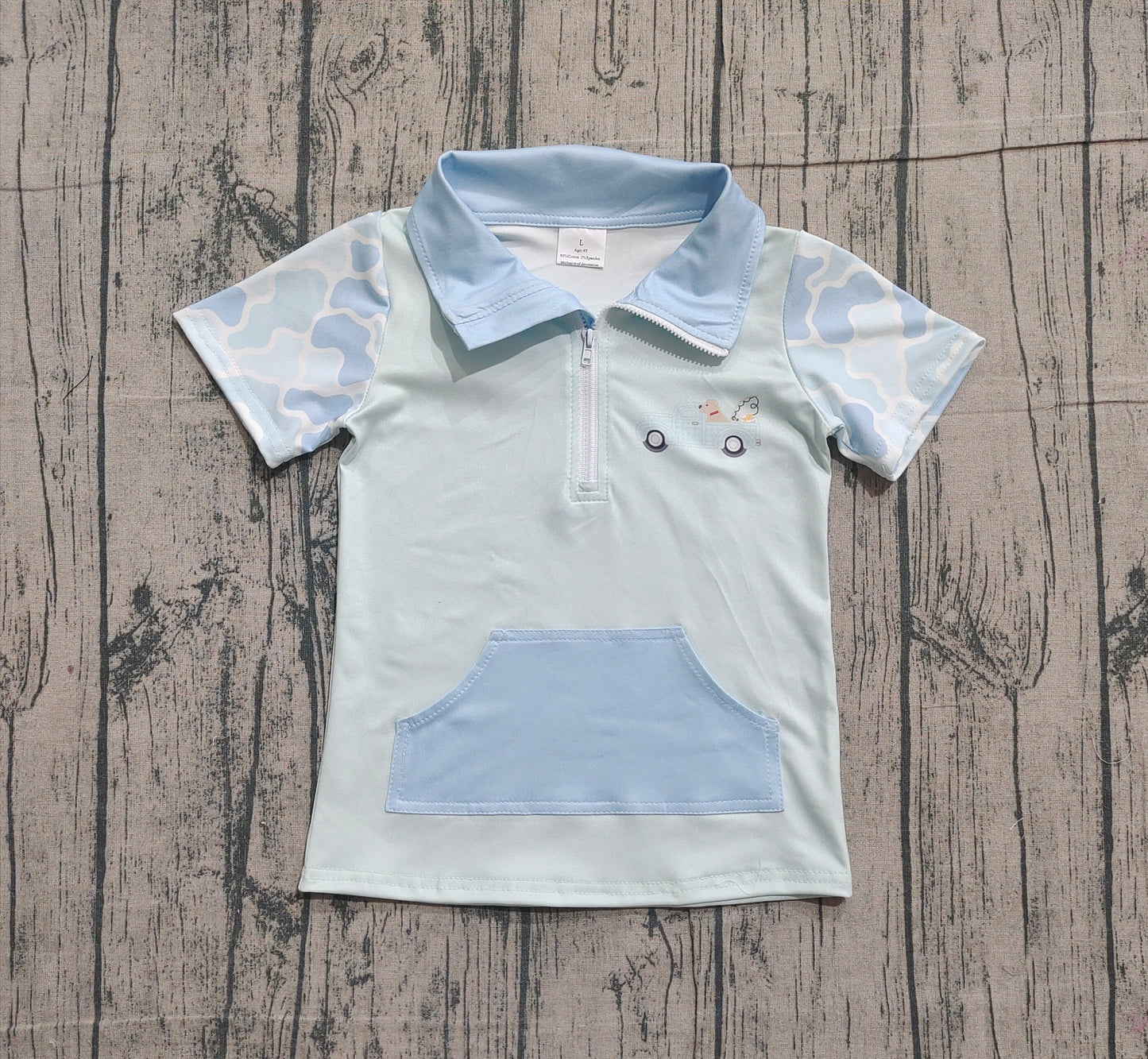 Baby Boys Blue Camo Dog Fishing Zipper Pockets Hunting Pullovers Top