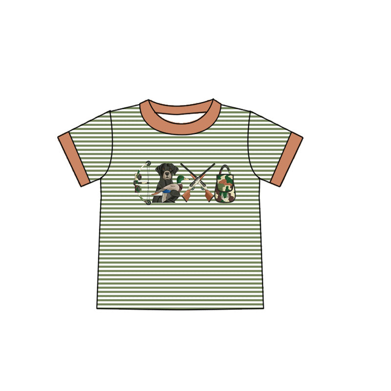 Baby Boys Green Stripe Dogs Ducks Fishing Hunting T-Shirts Top Preorder