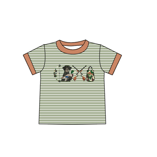 Baby Boys Green Stripe Dogs Ducks Fishing Hunting T-Shirts Top Preorder