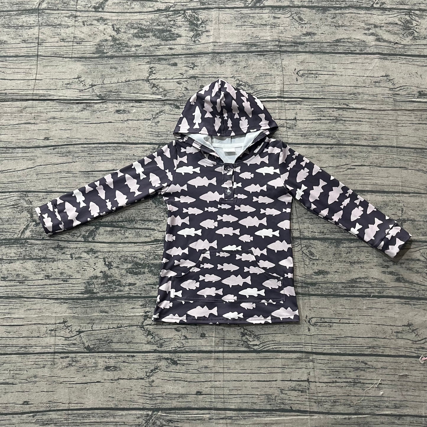 Baby Boys Fishes Plaid Button Pockets Hunting Hoodies Top