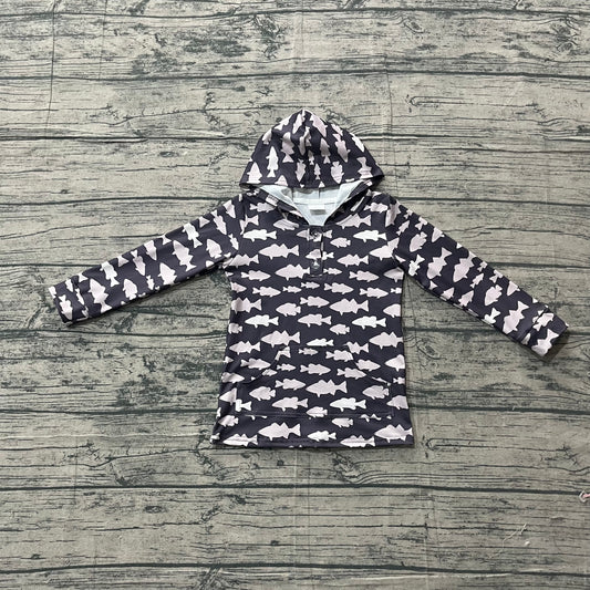 Baby Boys Fishes Plaid Button Pockets Hunting Hoodies Top