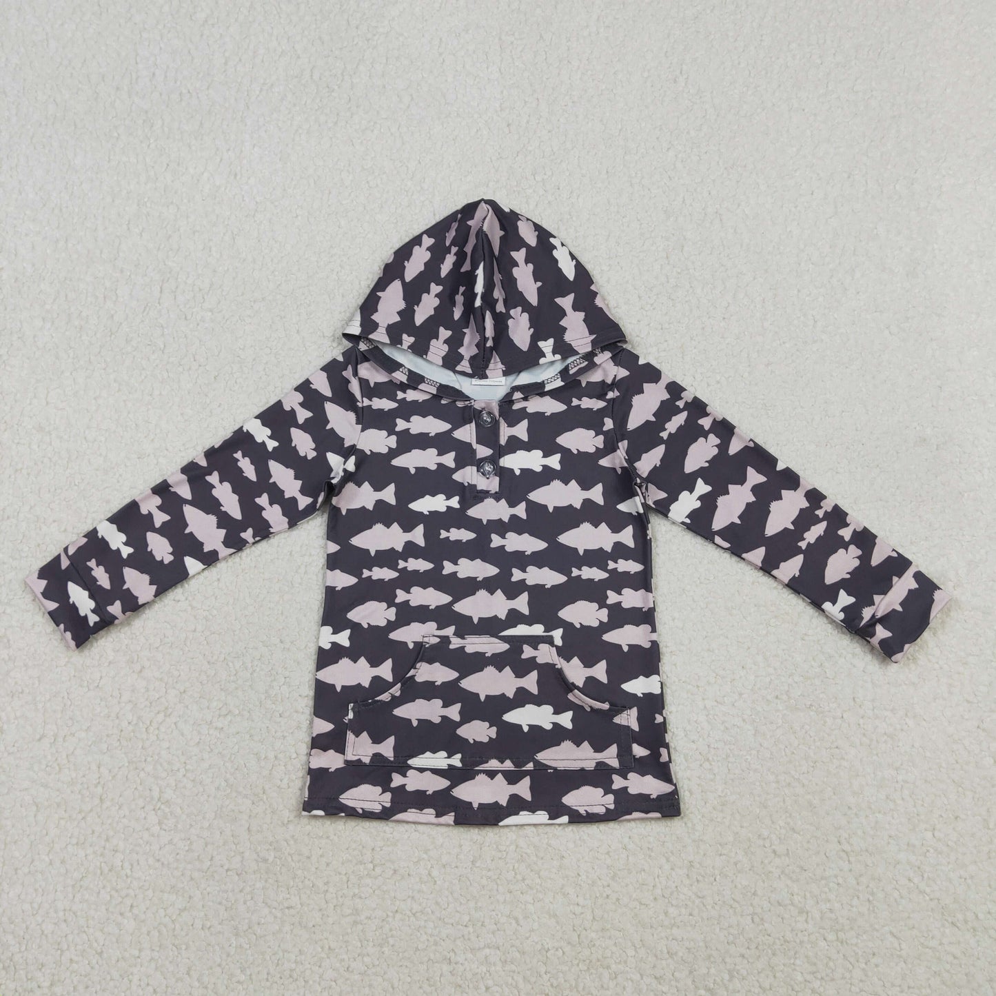 Baby Boys Fishes Plaid Button Pockets Hunting Hoodies Top