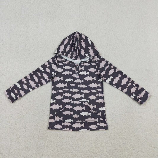 Baby Boys Fishes Plaid Button Pockets Hunting Hoodies Top