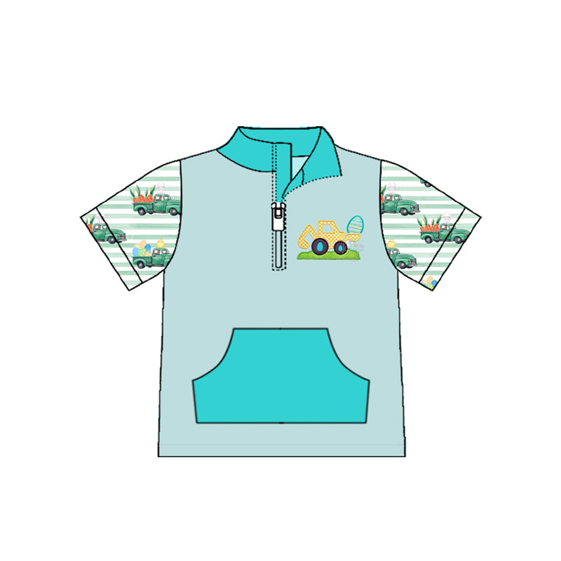 Baby Boys Excavator Eggs Zipper Pocket Easter Pullovers Top Preorder