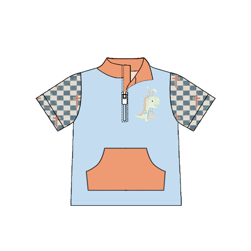 Baby Boys Rabbit Eggs Dinosaurs Zipper Pocket Easter Pullovers Top Preorder
