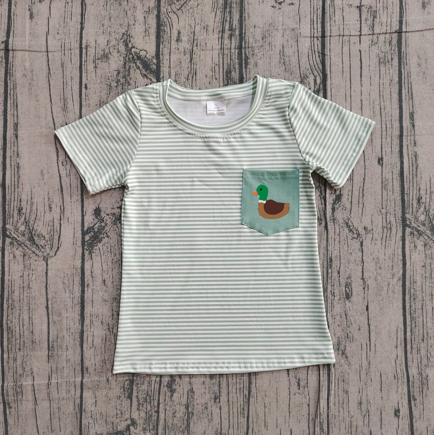 Embroidery Duck Baby Boys Green Stripe Pocket T-shirts Top Preorder
