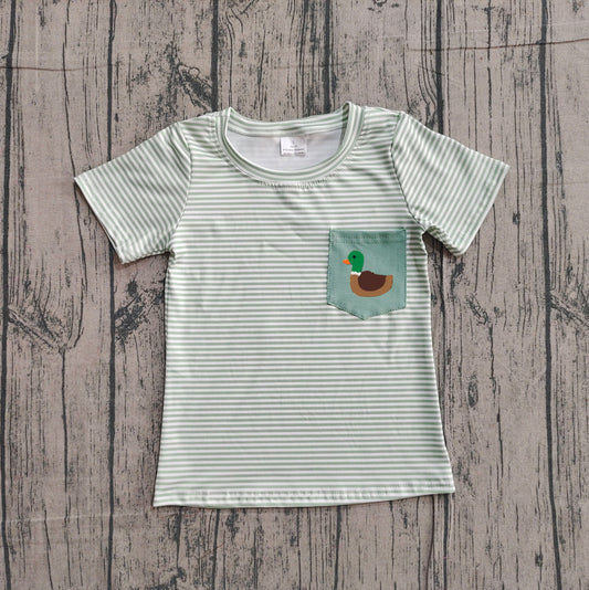 Embroidery Duck Baby Boys Green Stripe Pocket T-shirts Top Preorder