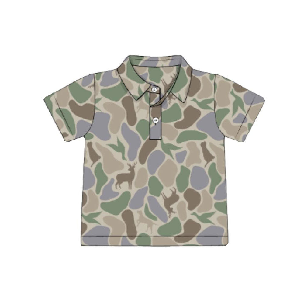 Baby Boys Deer Dogs Ducks Camo Hunting Button Polo Shirts Top Preorder