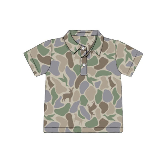 Baby Boys Deer Dogs Ducks Camo Hunting Button Polo Shirts Top Preorder