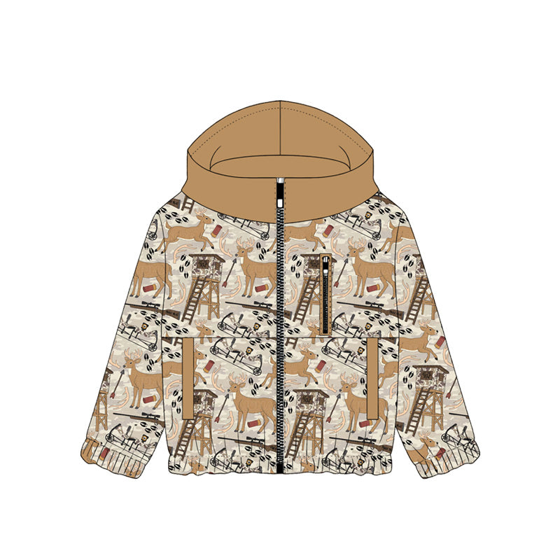 Baby Boys Khaki Deer Hunting Pockets Zipper Hoodie Jackets Top Preorder