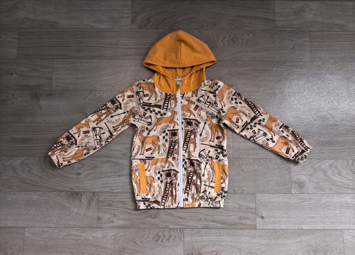 Baby Boys Khaki Deer Hunting Pockets Zipper Hoodie Jackets Top Preorder