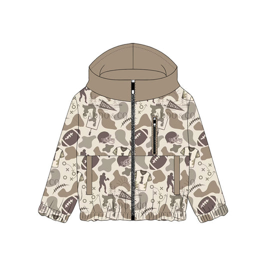 Baby Boys Khaki Camo Footballs Hunting Pockets Zip Hoodie Jackets Preorder