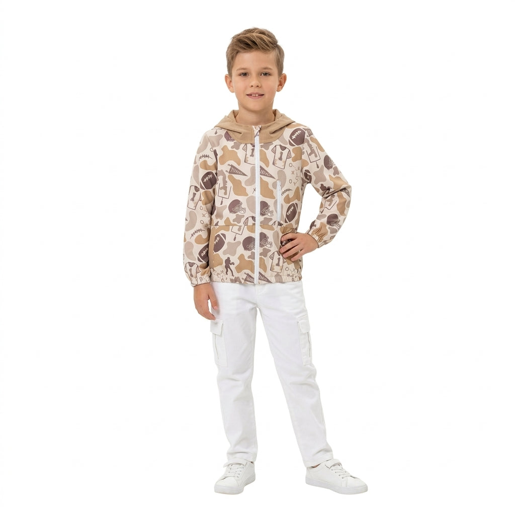 Baby Boys Khaki Camo Footballs Team Pockets Zip Hoodie Jackets Top