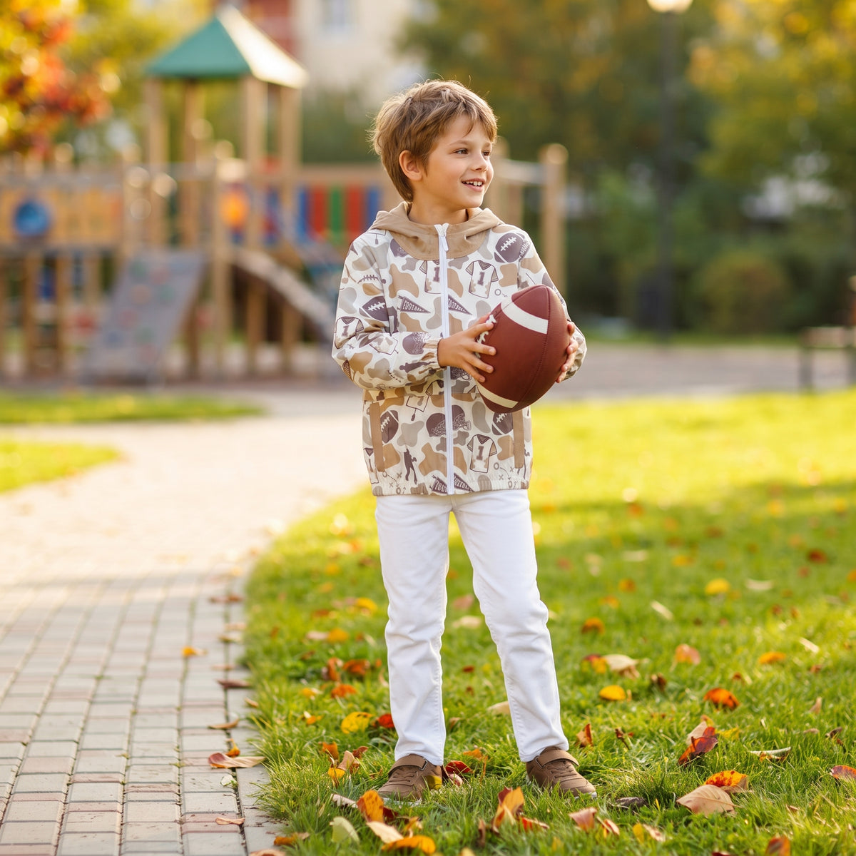 Baby Boys Khaki Camo Footballs Team Pockets Zip Hoodie Jackets Top