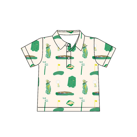 Baby Boys Green Golf Balls Flags Team Button Polo Shirts Top Preorder