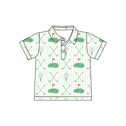 Baby Boys Green Stripe Golf Flags Team Button Polo Shirts Top Preorder