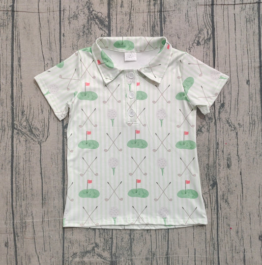 Baby Boys Green Stripe Golf Flags Button Polo Shirts Top