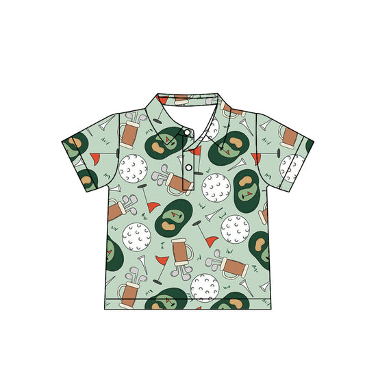 Baby Boys Green Stripe Golf Flags Team Button Polo Shirts Top Preorder
