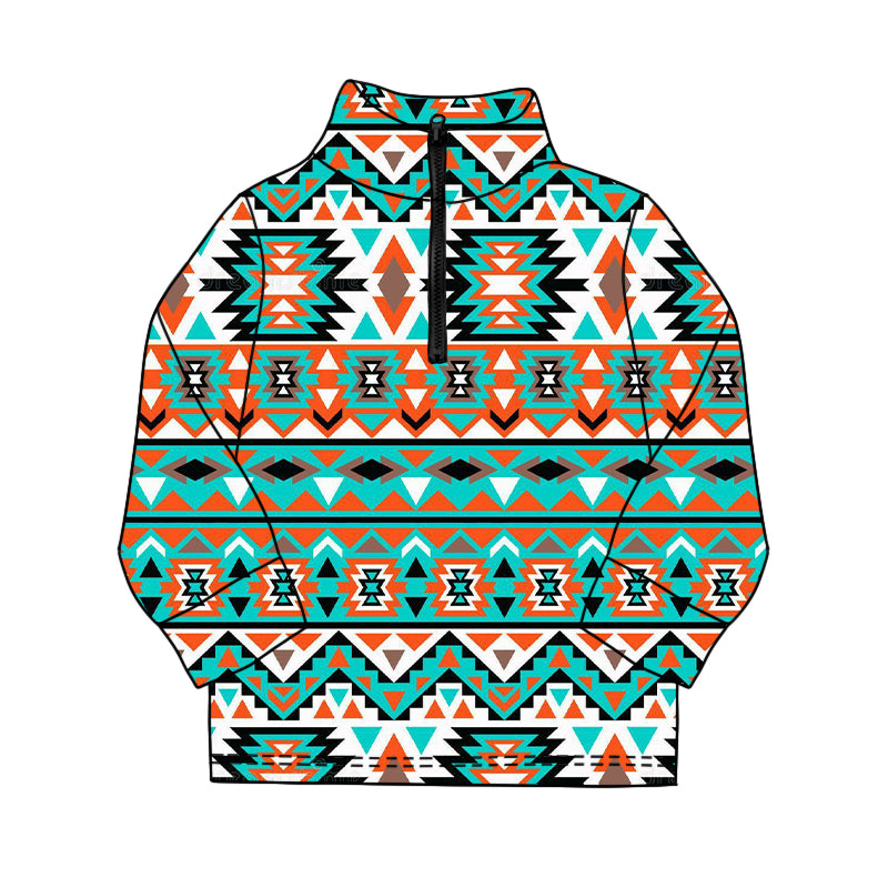 Baby Boys Long Sleeve Western Aztec Zipper Pullovers Top Preorder
