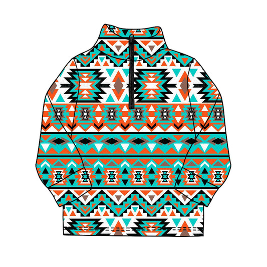 Baby Boys Long Sleeve Western Aztec Zipper Pullovers Top Preorder