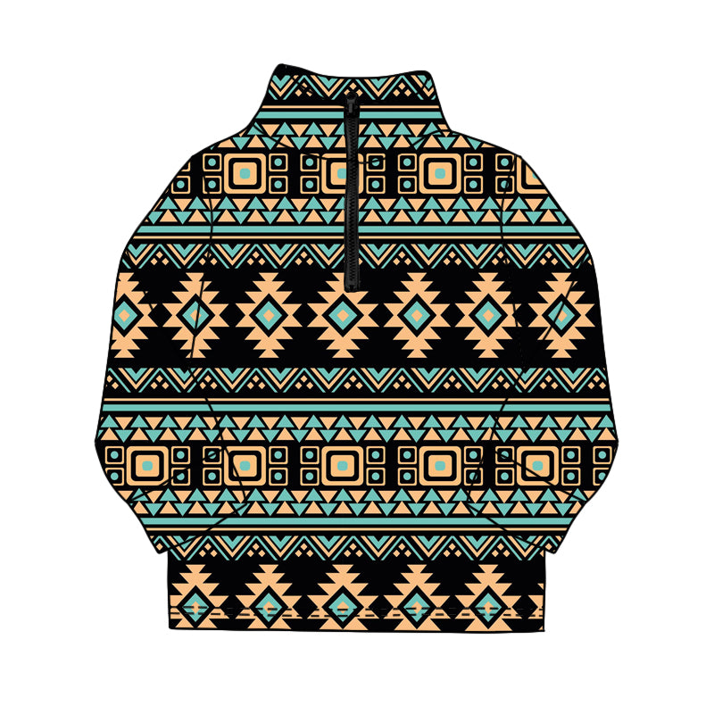 Baby Boys Long Sleeve Western Aztec Zipper Pullovers Top Preorder