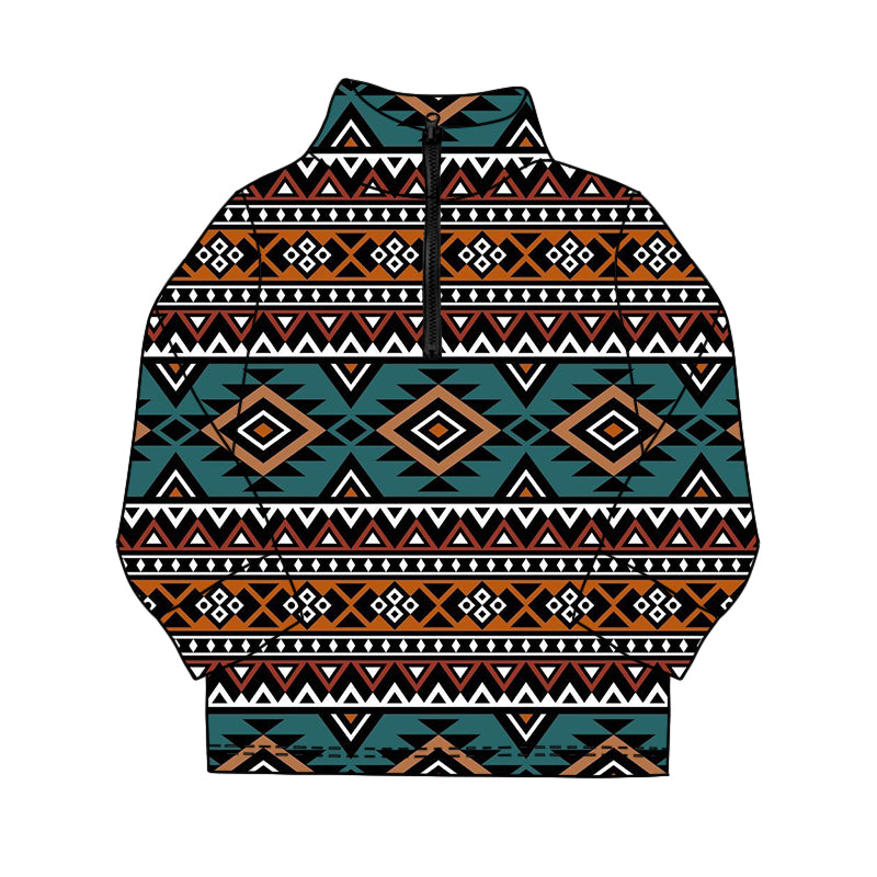Baby Boys Long Sleeve Western Aztec Zipper Pullovers Top Preorder