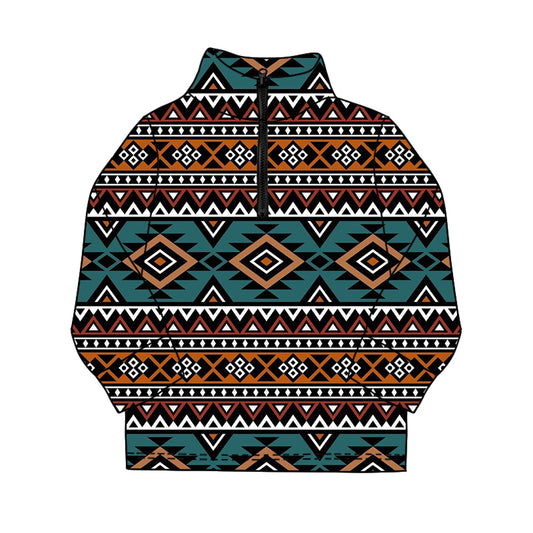 Baby Boys Long Sleeve Western Aztec Zipper Pullovers Top Preorder