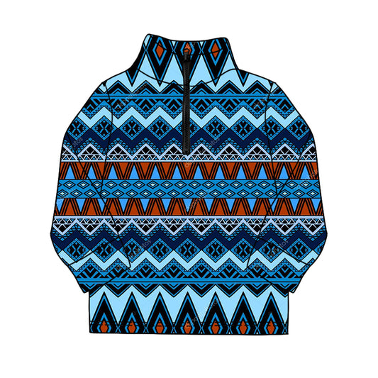 Baby Boys Long Sleeve Western Aztec Zipper Pullovers Top Preorder
