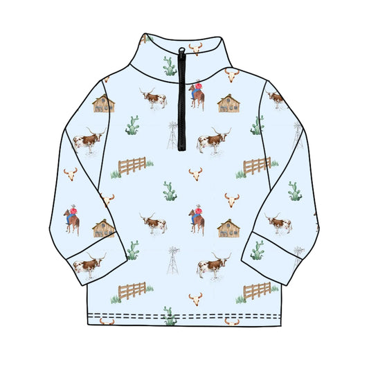 Baby Boys Long Sleeve Western Cactus Bull Skulls Zipper Pullovers Top Preorder