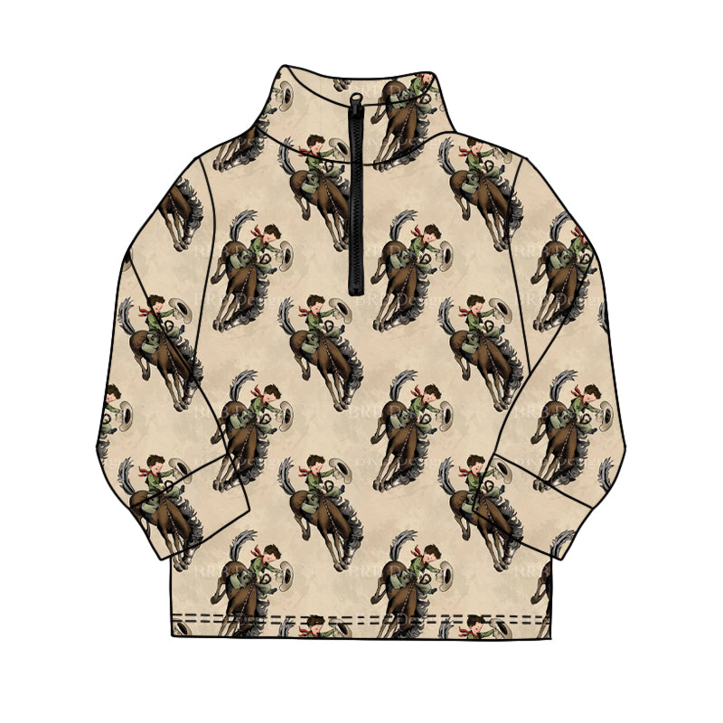 Baby Boys Long Sleeve Western Horse Rodeos Zipper Pullovers Top Preorder