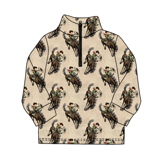 Baby Boys Long Sleeve Western Horse Rodeos Zipper Pullovers Top Preorder