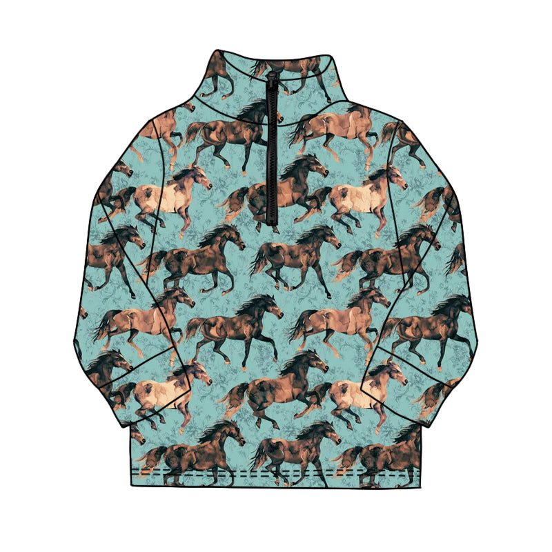 Baby Boys Long Sleeve Western Horse Zipper Pullovers Top Preorder