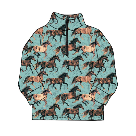 Baby Boys Long Sleeve Western Horse Zipper Pullovers Top Preorder