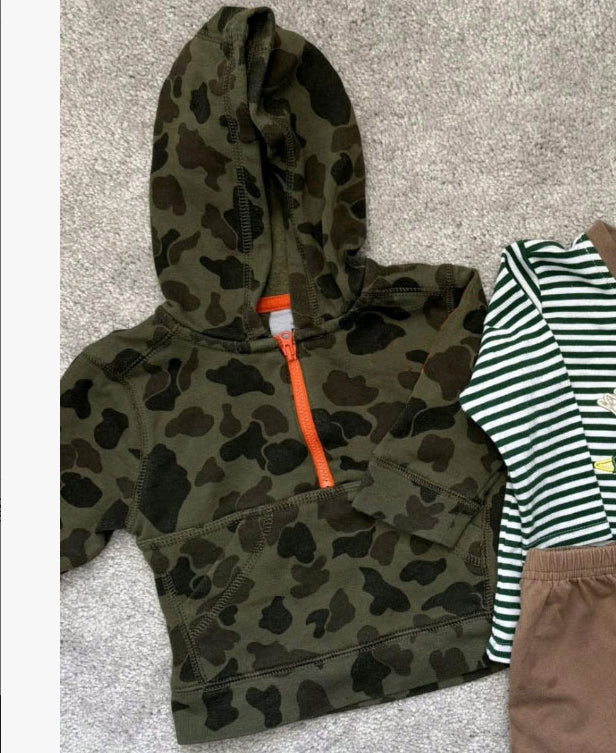 Baby Boys Long Sleeve Olive Camo Pocket Zipper Southern Hoodies Top Preorder