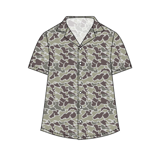 Adult Men Short Sleeve Southern Grey Camo Button Shirts Top Preorder
