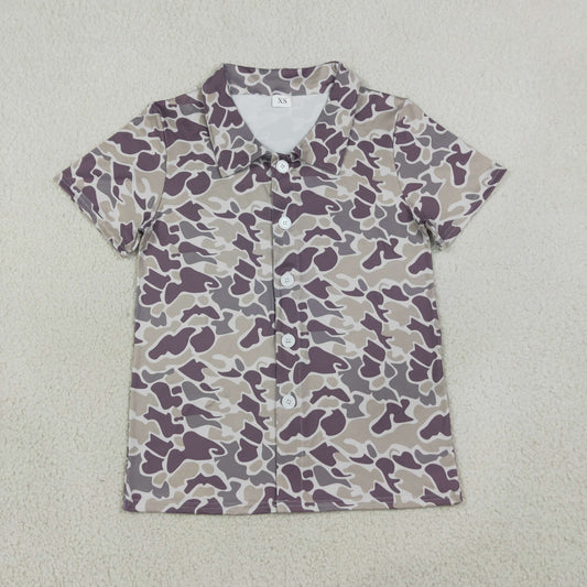 Adult Men Short Sleeve Southern Grey Camo Button Shirts Top