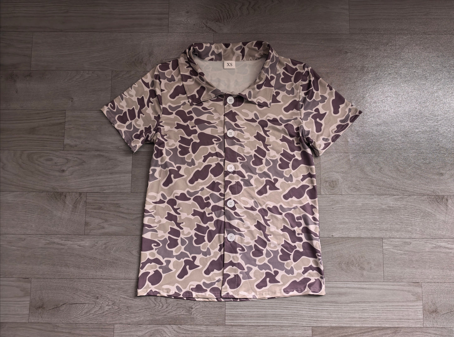 Adult Men Short Sleeve Southern Grey Camo Button Shirts Top Preorder
