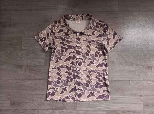 Adult Men Short Sleeve Southern Grey Camo Button Shirts Top Preorder