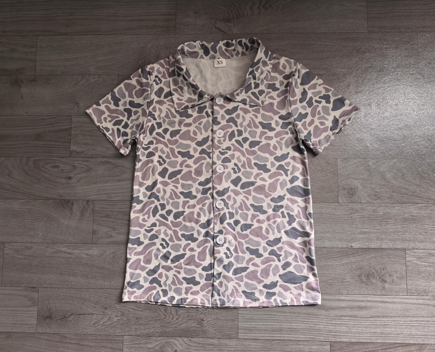 Adult Men Short Sleeve Southern Light Grey Camo Button Shirts Top Preorder