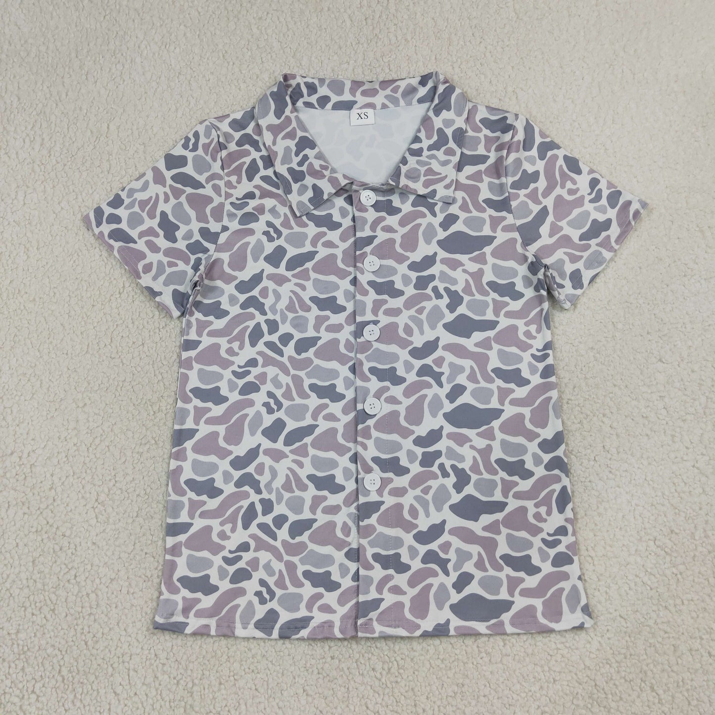 Adult Men Short Sleeve Light Grey Camo Button Polo Shirts Top