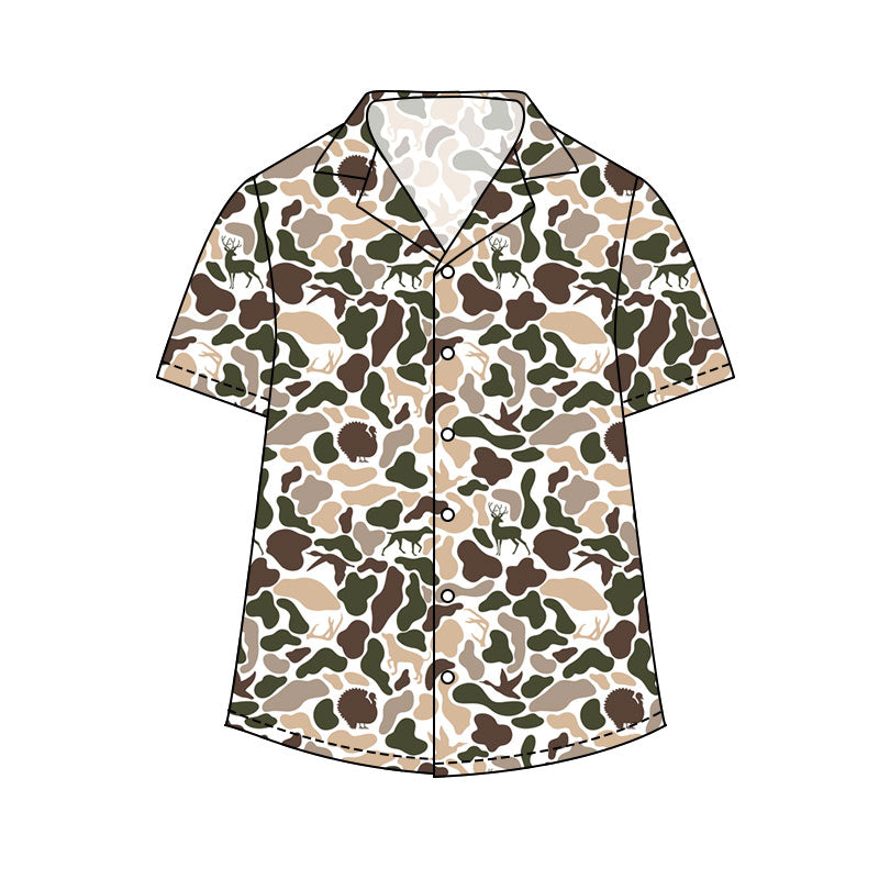 Adult Men Short Sleeve Southern Dogs Ducks Camo Button Shirts Top Preorder