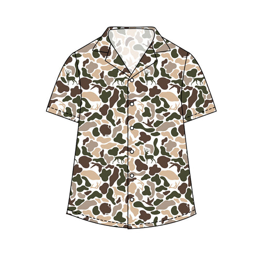Adult Men Short Sleeve Southern Dogs Ducks Camo Button Shirts Top Preorder
