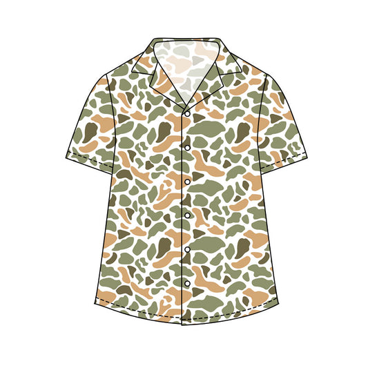 Adult Men Short Sleeve Southern Orange Camo Button Shirts Top Preorder